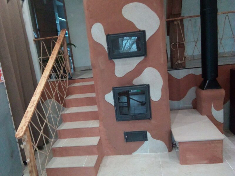 Poêle oxalibre L avec four, banc et escalier. - Etape 1