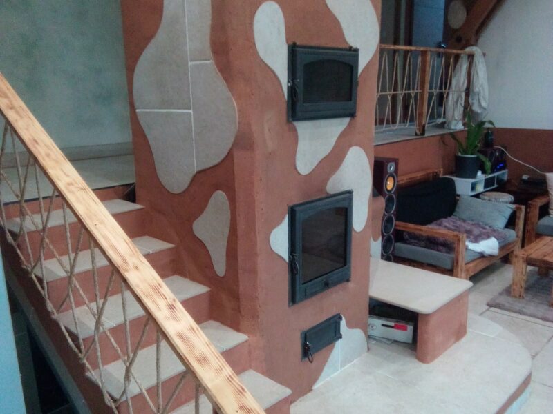 Poêle oxalibre L avec four, banc et escalier. - Etape 3